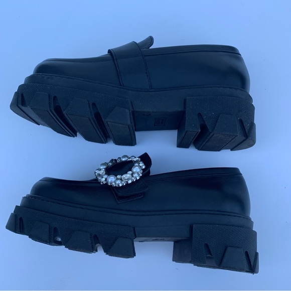 Alohas Black Trailblazer Crystal Clear White Silver Chunky Leather Loafers 37 - Picture 6 of 16